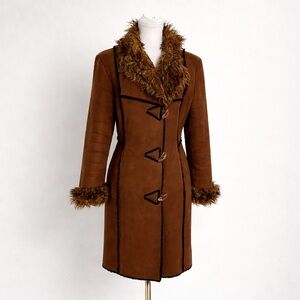 Vintage Penny Lane Shearling Coat Brown Faux Fur Trim 70s Boho Jacket L